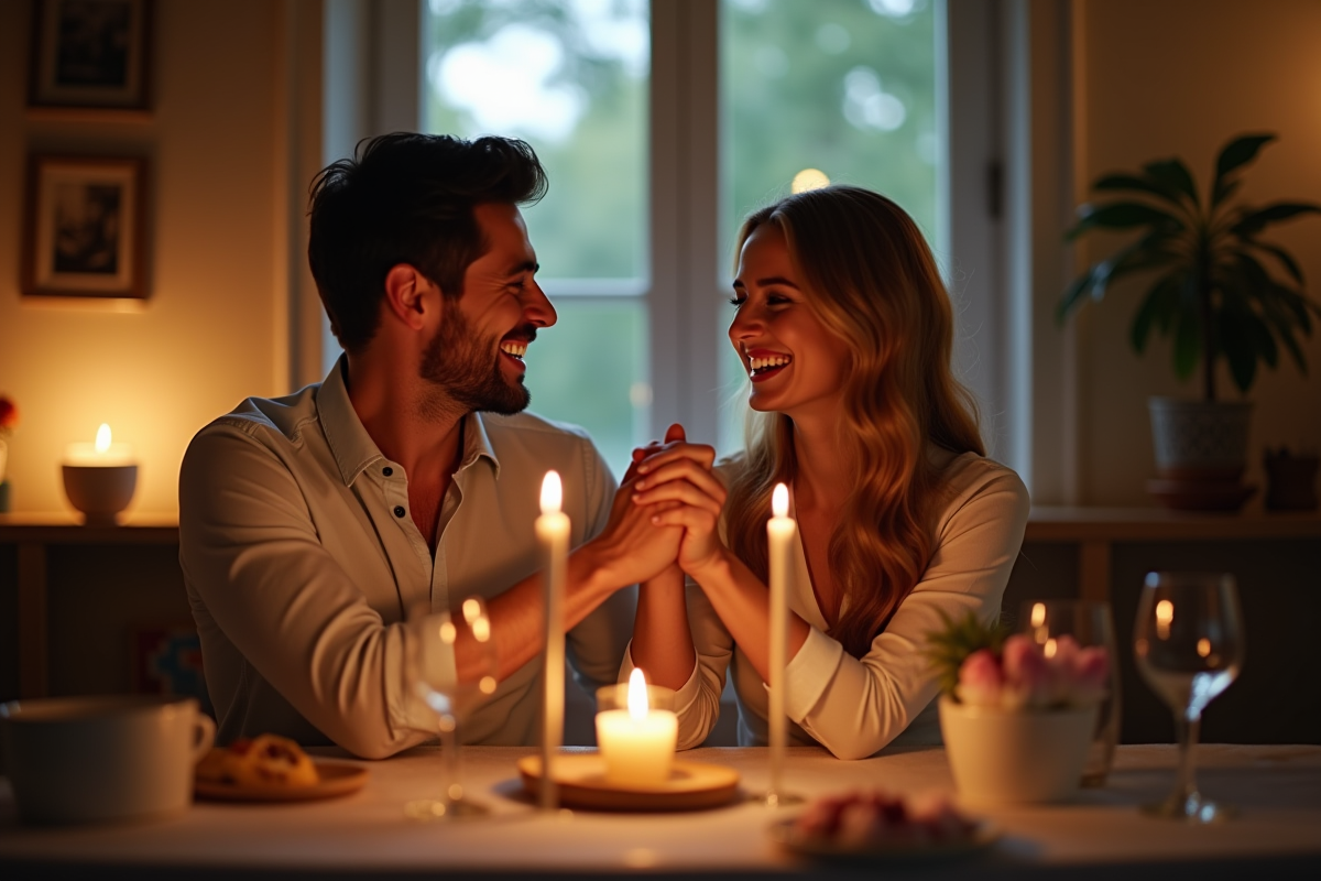 Couple heureux célébrant leur anniversaire à la maison