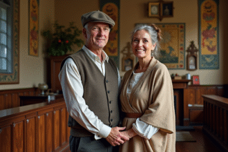 Couple en costume traditionnel français dans une mairie ancienne