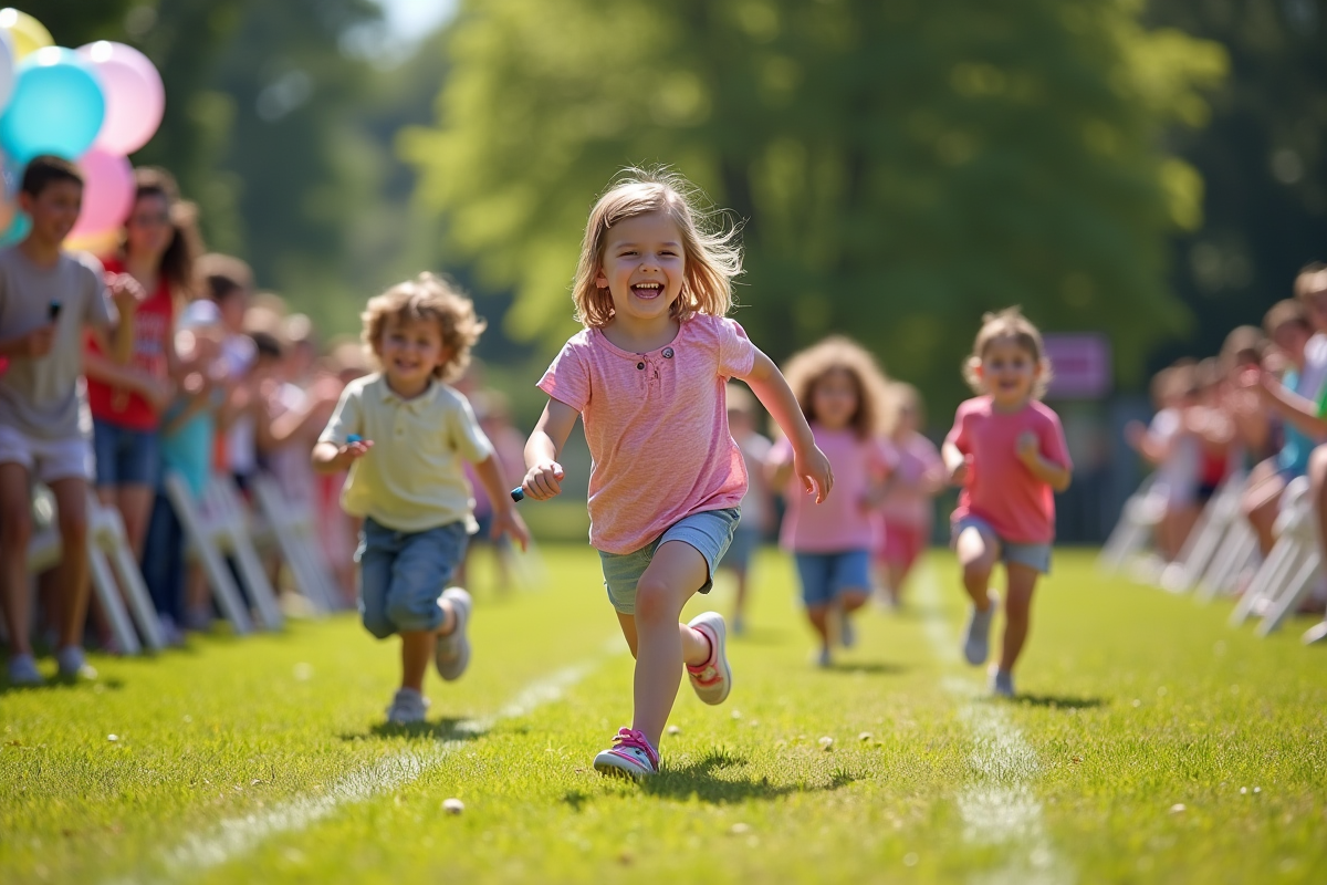 Enfants courant en relais lors d
