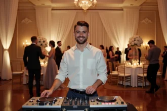 DJ souriant en pleine performance lors d'une reception de mariage
