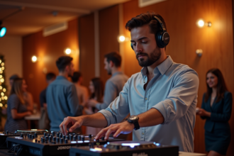 DJ homme en action dans une salle moderne lors d'un événement