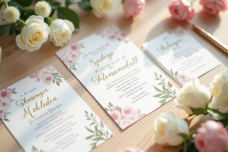 Faire-part de mariage décoré avec calligraphie et fleurs