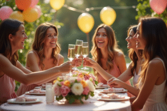 Femmes riant et trinquant avec champagne lors d'une fête en plein air