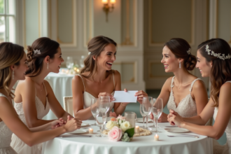 Groupe de mariés et partenaires lors d'une réception élégante