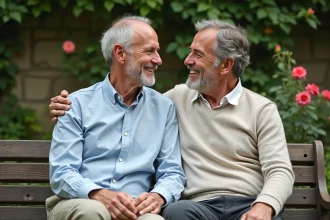 Deux hommes d'âge moyen dans un jardin paisible