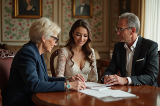 Jeune mariée souriante avec ses parents lors d'une réunion familiale