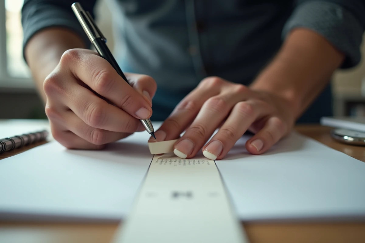 Homme utilisant une bandelette de papier pour mesurer la circonférence de son doigt avant d'acheter une bague