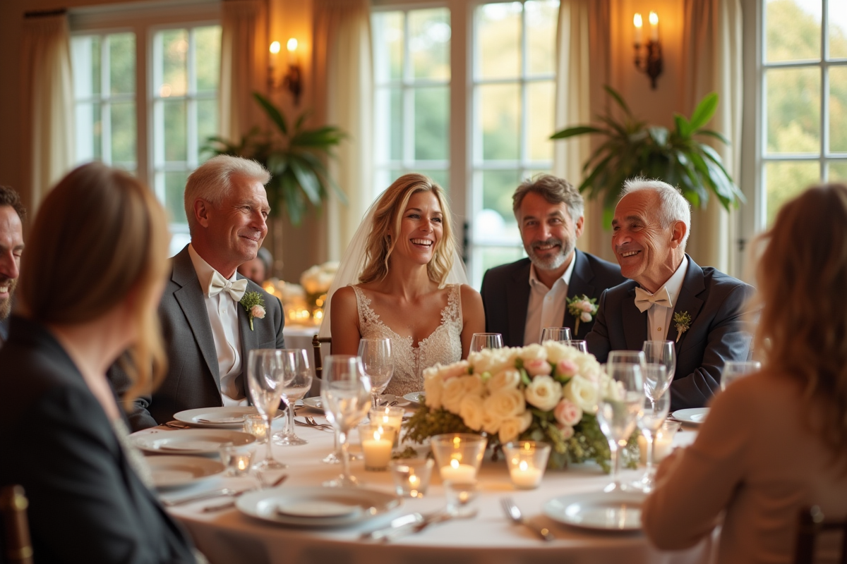 Parents de la mariée lors d'une réception élégante en famille