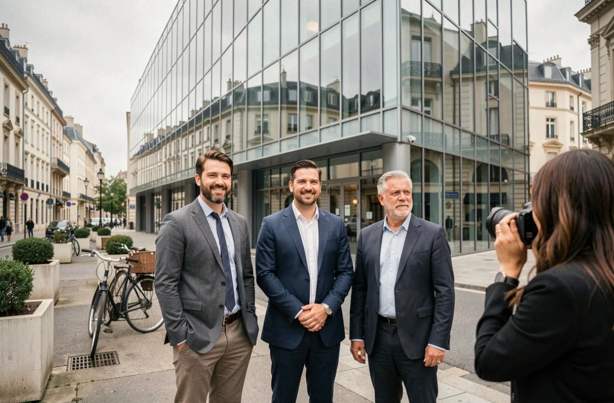 Séance photo corporate en extérieur pour une équipe professionnelle à Montpellier