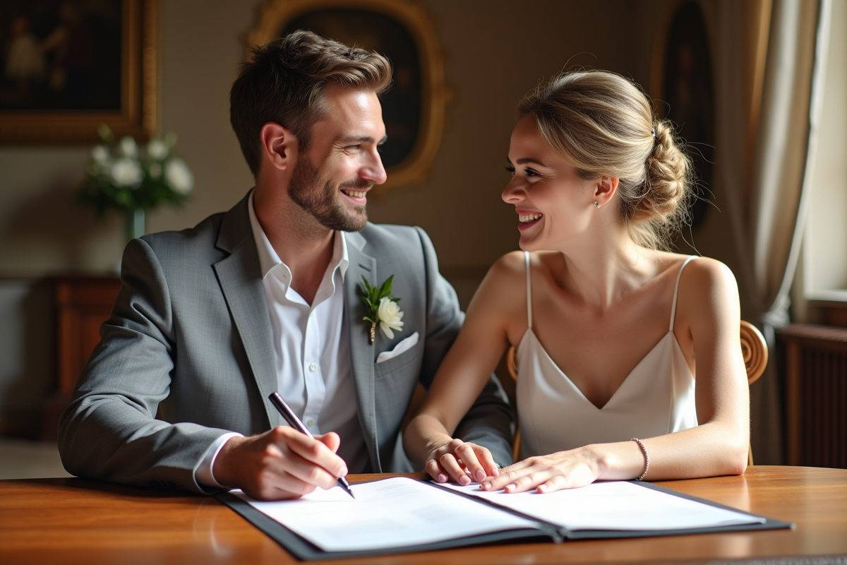 Signature de mariage dans une salle européenne élégante